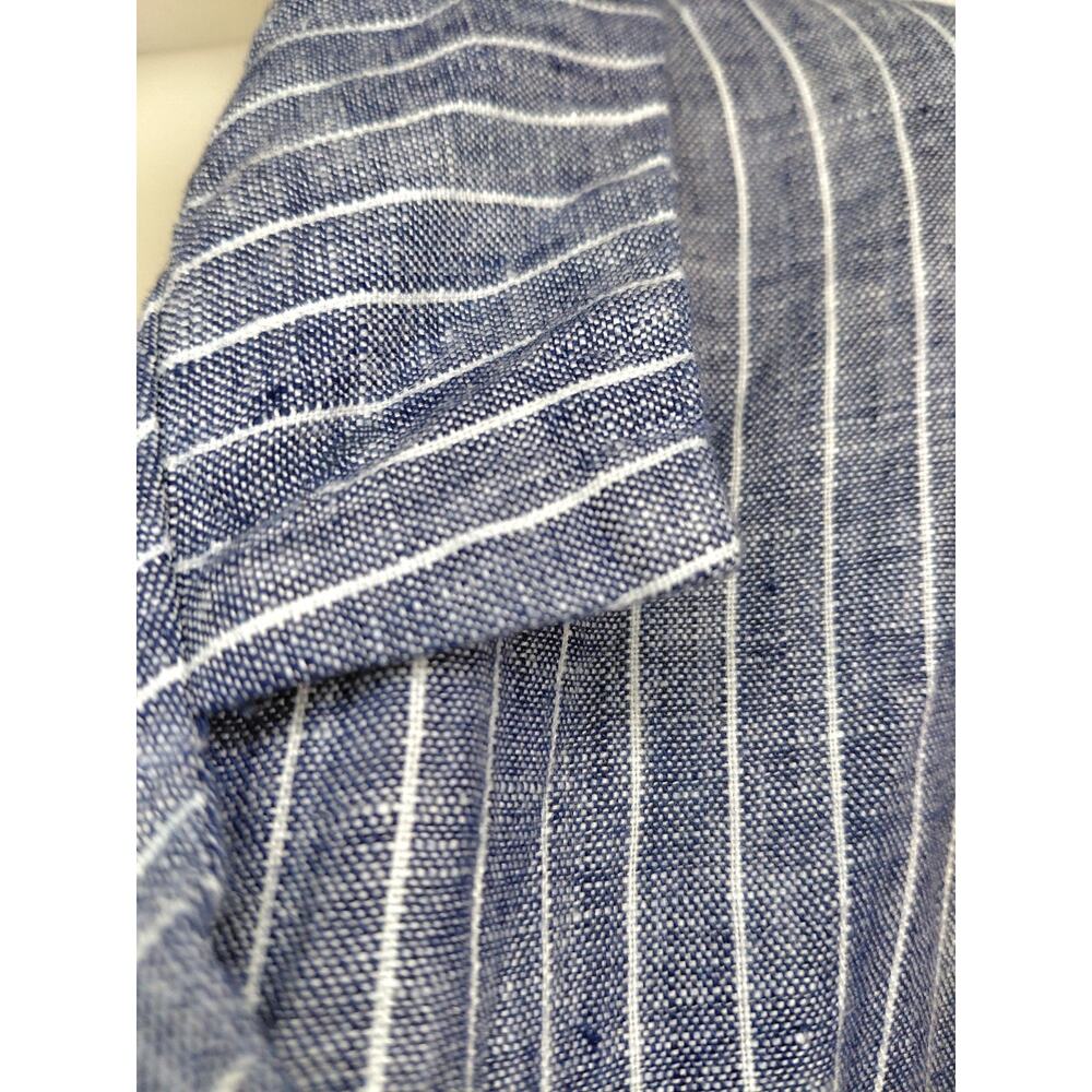 Quince European Linen Button Front Midi Dress Chambray Stripe Size L Coastal NWT - Picture 3 of 14